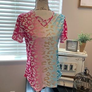 rainbow leopard print tee